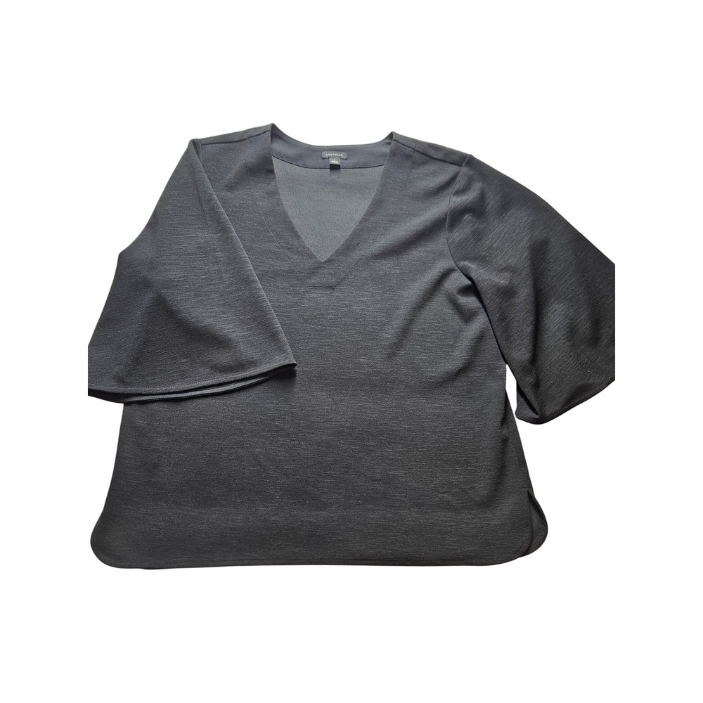 Ann Taylor Black V-Neck Bell Sleeve Blouse Textured Knit Top Large